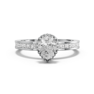 Image for Pear Dual Halo Ring with Channel band in 14K White Gold