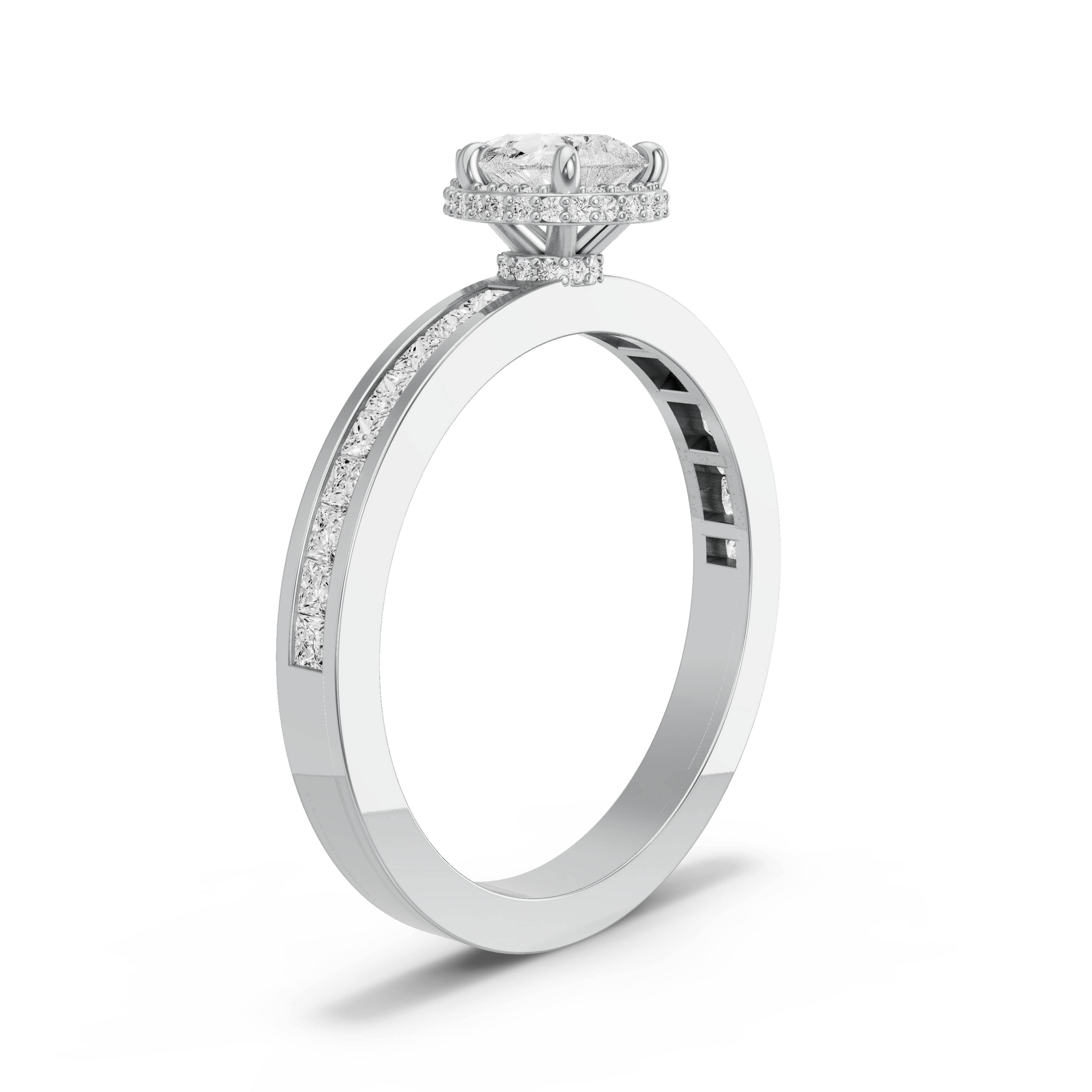 Image for Pear Dual Halo Ring with Channel band