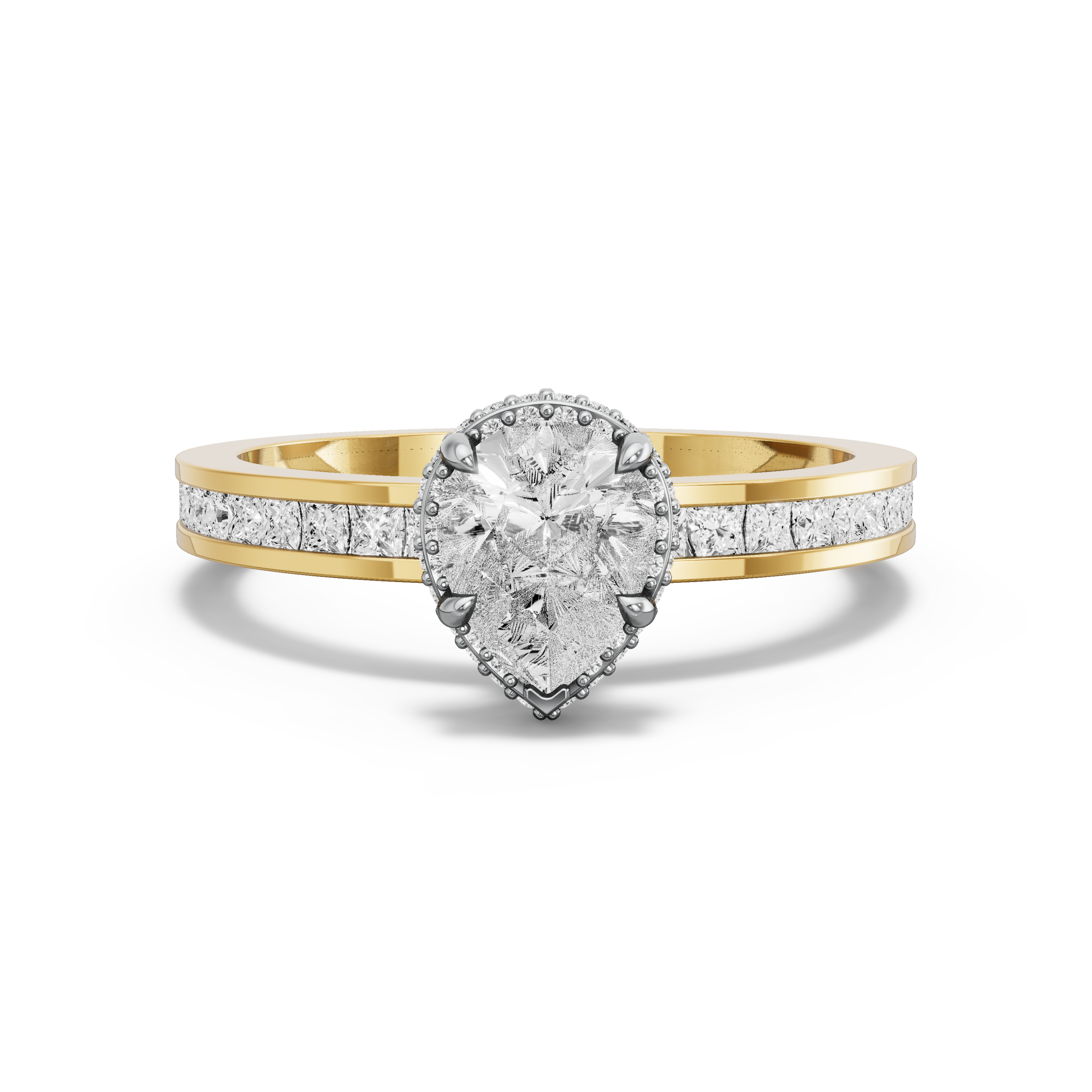 Image for Pear Dual Halo Ring with Channel band