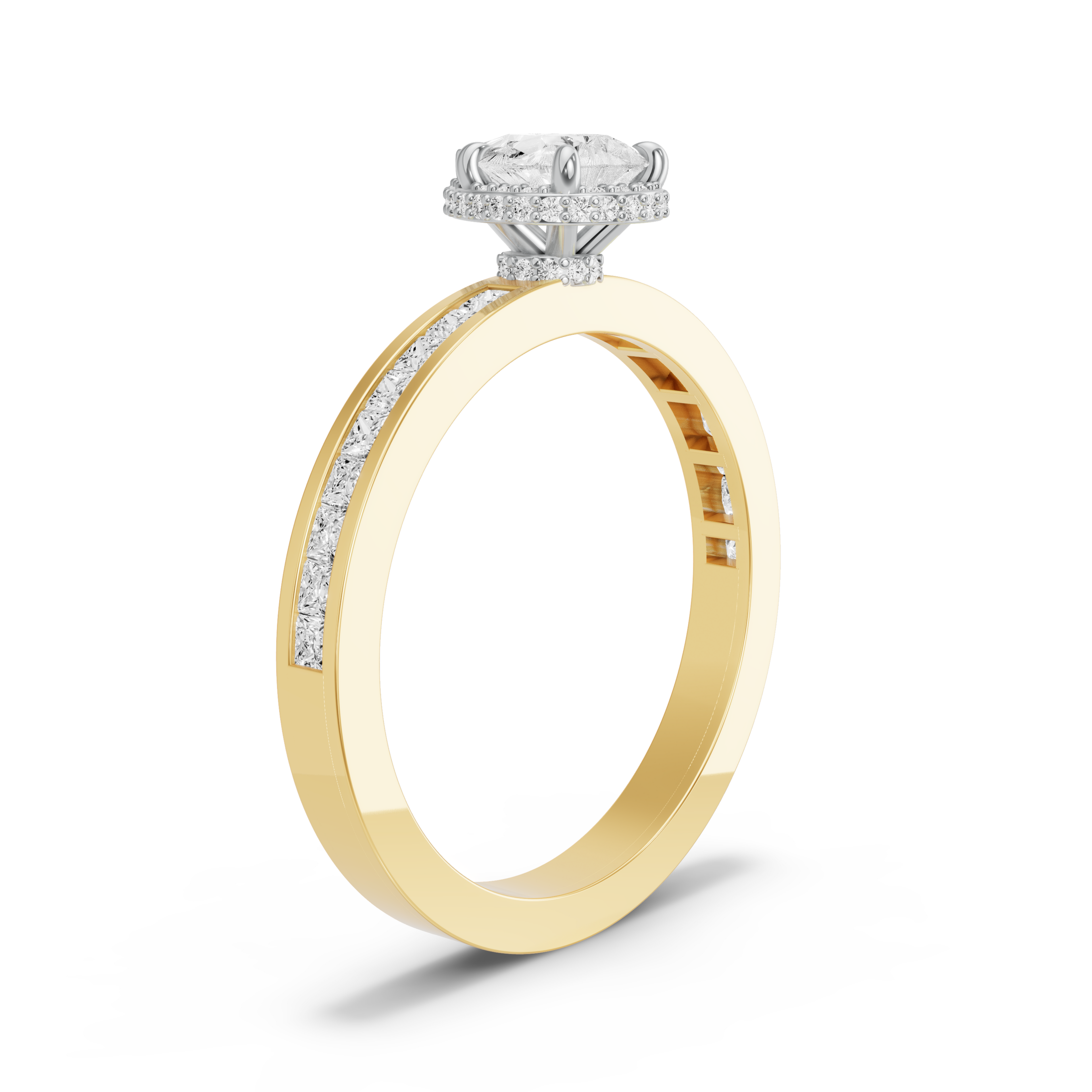 Image for Pear Dual Halo Ring with Channel band