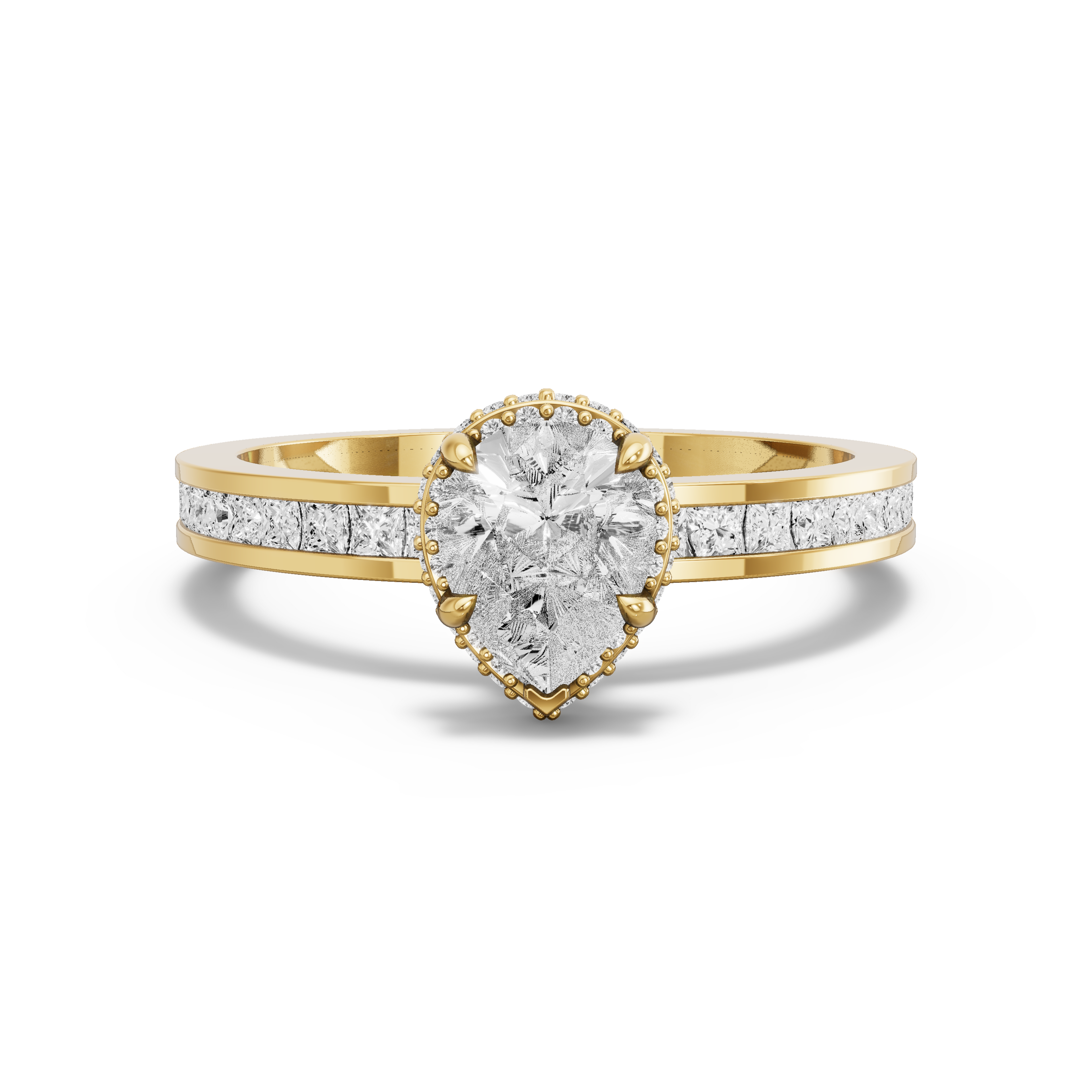 Image for Pear Dual Halo Ring with Channel band