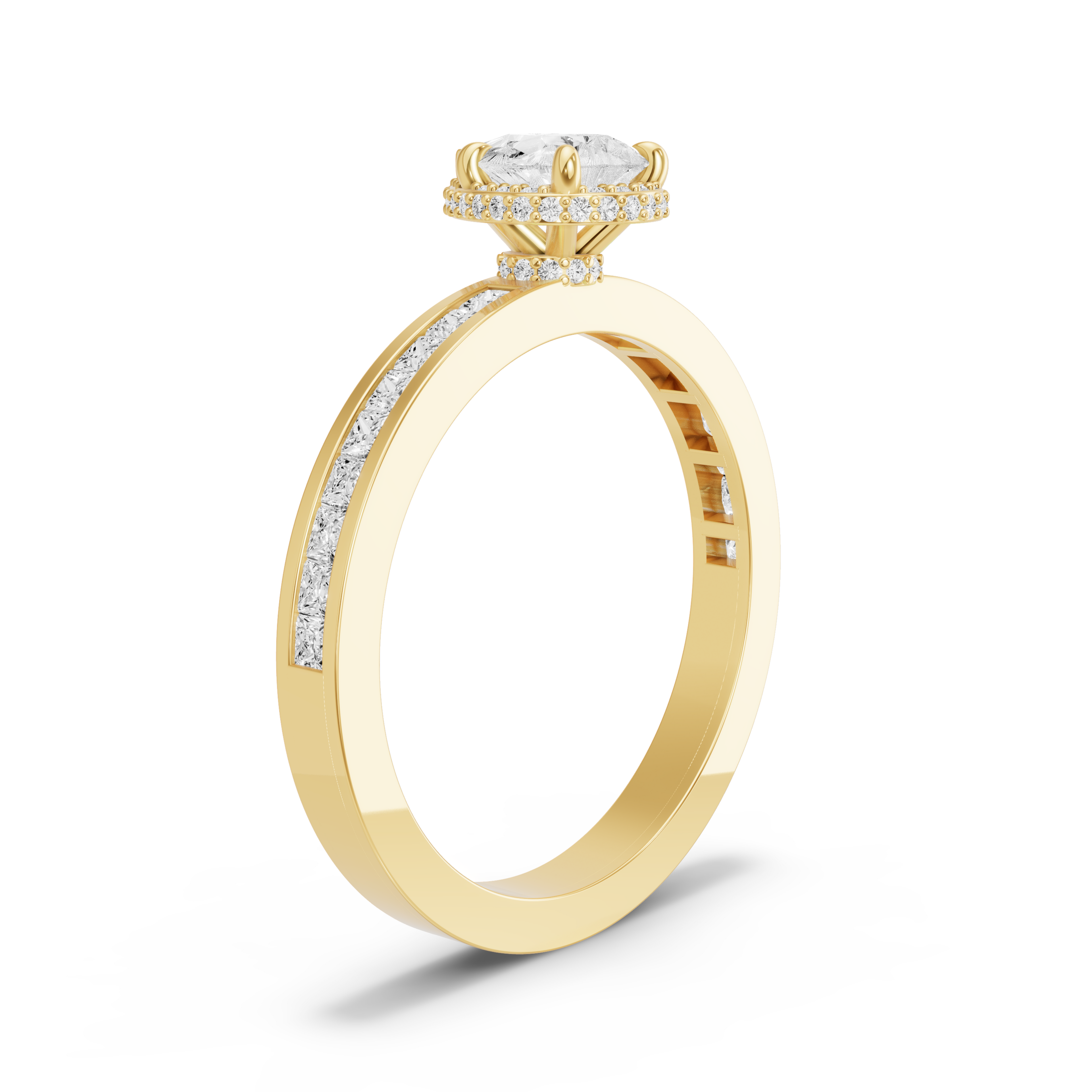 Image for Pear Dual Halo Ring with Channel band