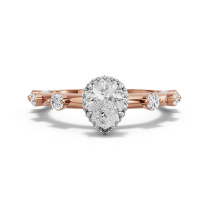 Image for Pear Dual Halo Ring with Floating Station band in 18K Two Tone Rose Gold