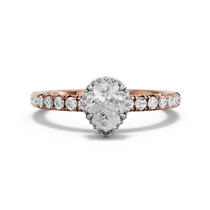 Image for Pear Dual Halo Ring with French Pave band in 14K Two Tone Rose Gold