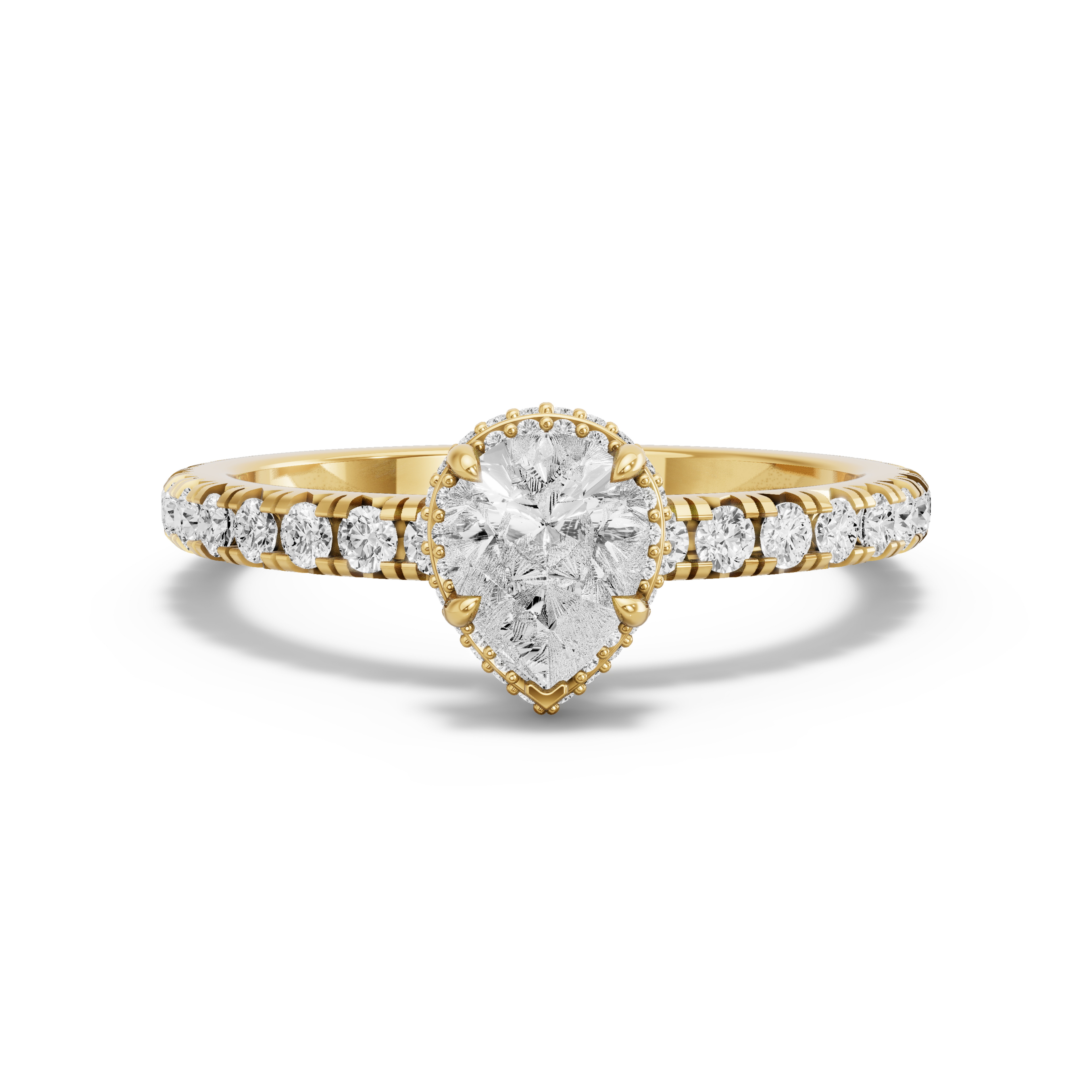 Image for Pear Dual Halo Ring with French Pave band