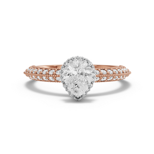 Image for Pear Dual Halo Ring with Knife Edge Pave band in 10K Two Tone Rose Gold