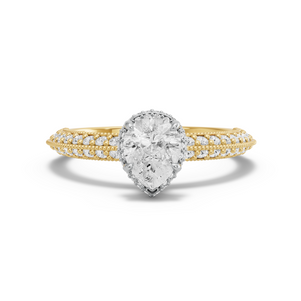 Image for Pear Dual Halo Ring with Knife Edge Pave band in 14K Two Tone Yellow Gold