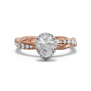 Image for Pear Dual Halo Ring with Rope Pave band in 18K Two Tone Rose Gold