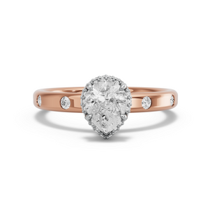 Image for Pear Dual Halo Ring with Sleek Accent band in 18K Two Tone Rose Gold