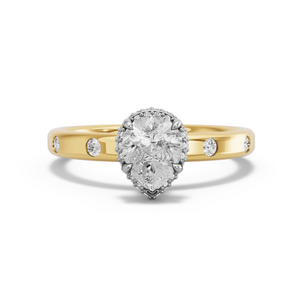 Image for Pear Dual Halo Ring with Sleek Accent band in 14K Two Tone Yellow Gold