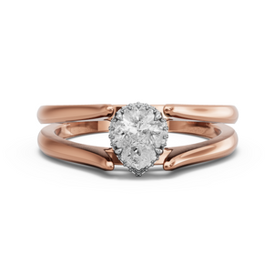 Image for Pear Dual Halo Ring with Split Ring Solitaire band in 18K Two Tone Rose Gold