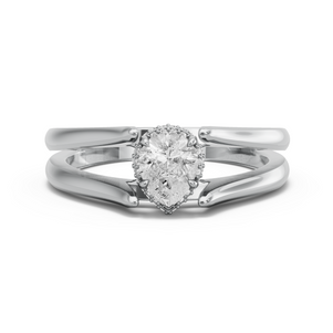 Image for Pear Dual Halo Ring with Split Ring Solitaire band in 950 Platinum