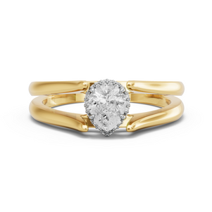 Image for Pear Dual Halo Ring with Split Ring Solitaire band in 14K Two Tone Yellow Gold