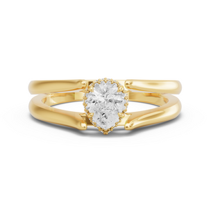 Image for Pear Dual Halo Ring with Split Ring Solitaire band in 14K Yellow Gold