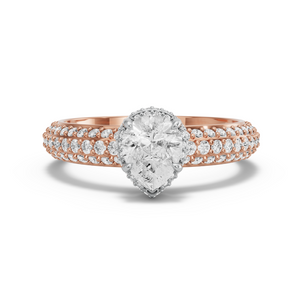Image for Pear Dual Halo Ring with Triple Row Pave band in 14K Two Tone Rose Gold
