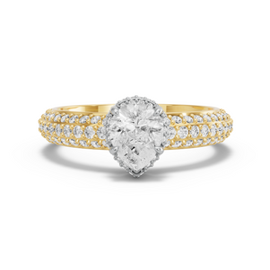 Image for Pear Dual Halo Ring with Triple Row Pave band in 18K Two Tone Yellow Gold