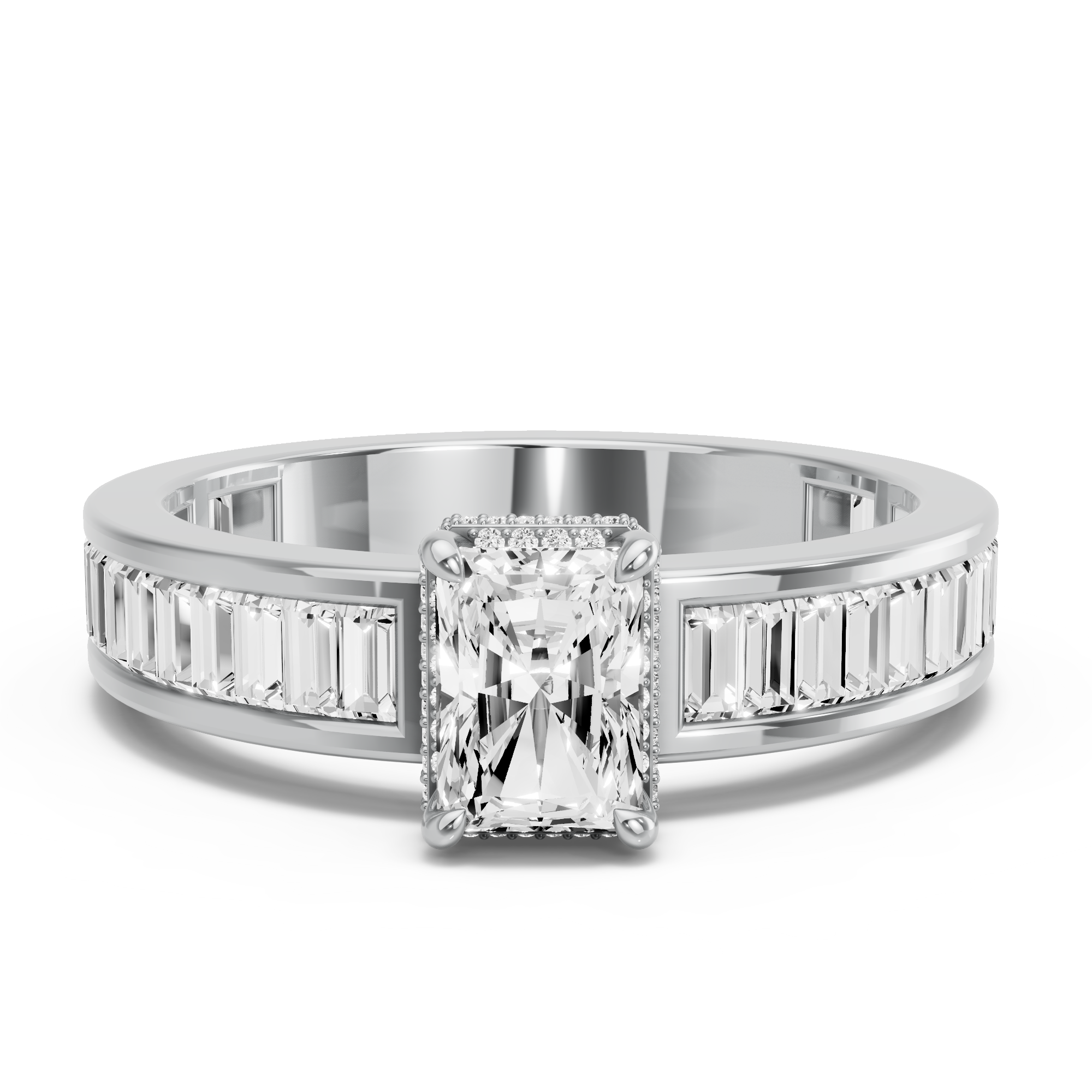 Image for Radiant Dual Halo Ring with Baguette Channel band
