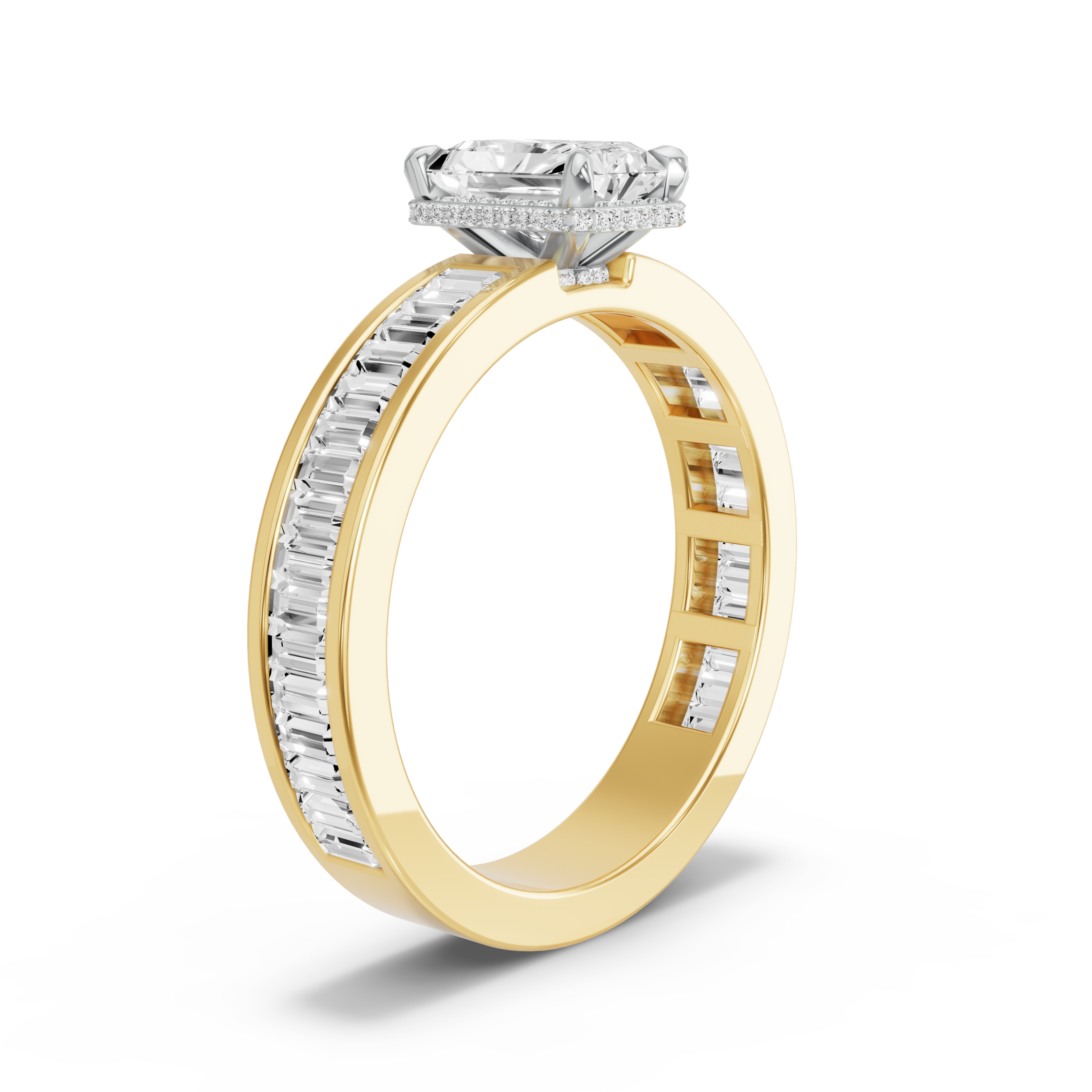 Image for Radiant Dual Halo Ring with Baguette Channel band