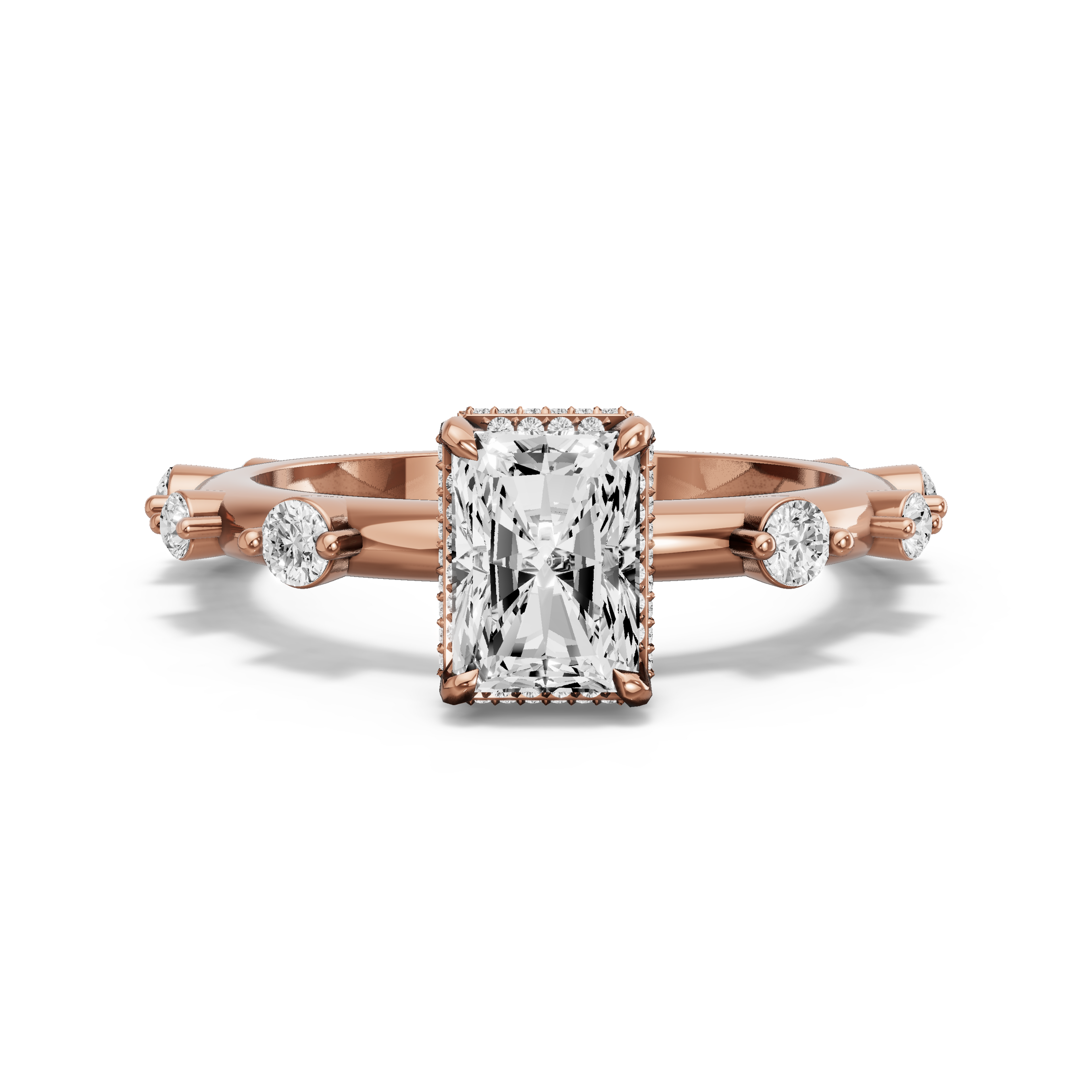 Image for Radiant Dual Halo Ring with Floating Station band in 18K Rose Gold