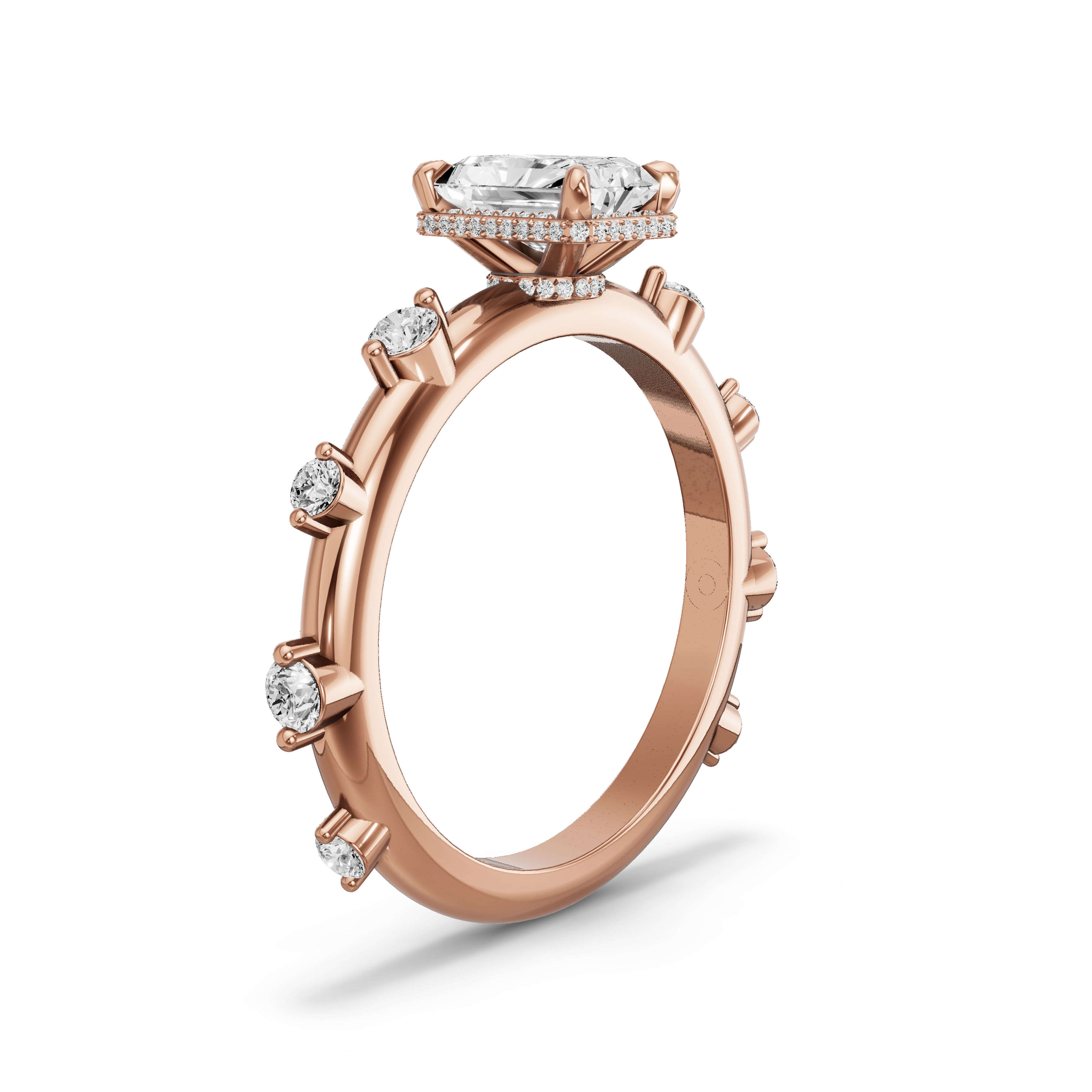 Image for Radiant Dual Halo Ring with Floating Station band in 18K Rose Gold