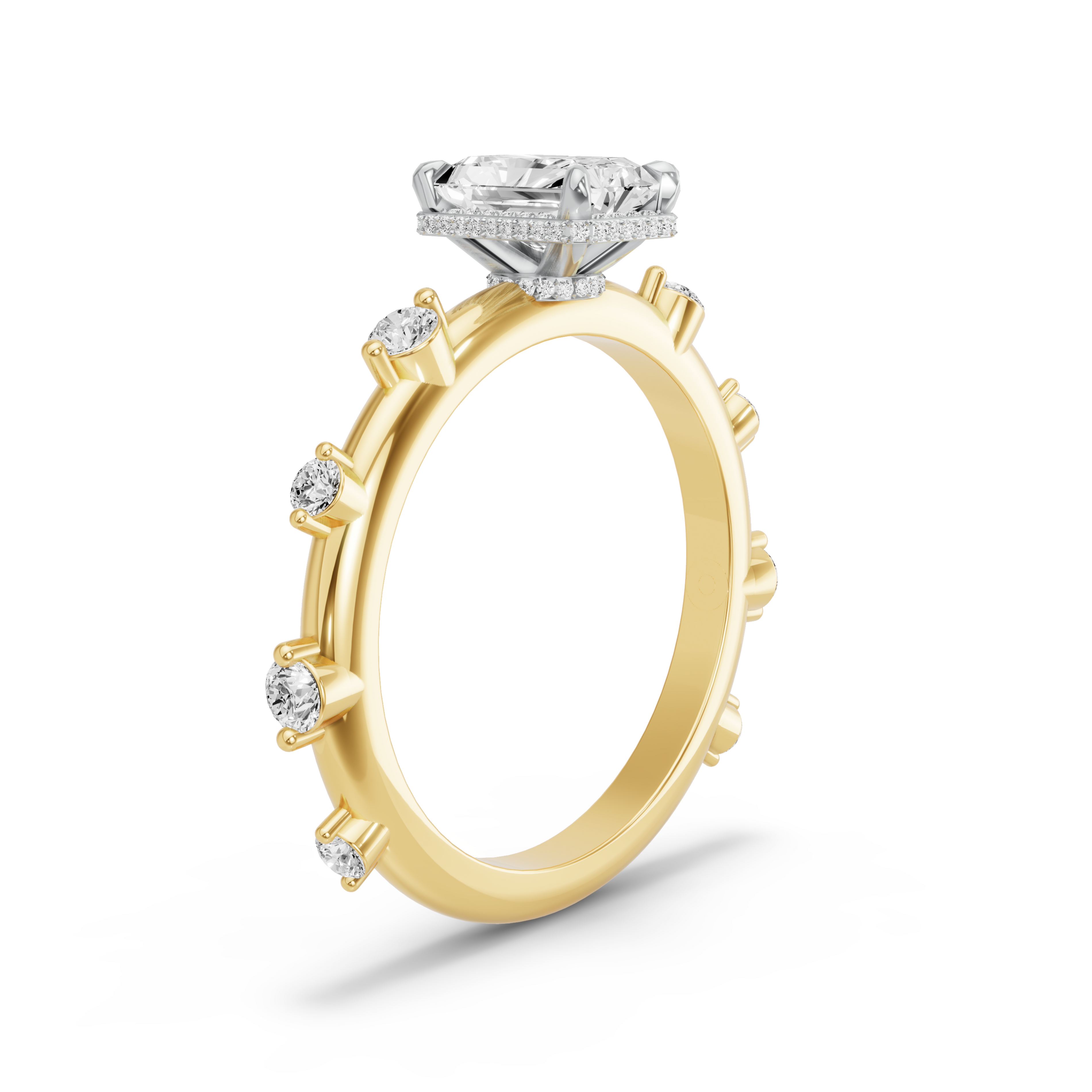Image for Radiant Dual Halo Ring with Floating Station band in 18K Two Tone Yellow Gold