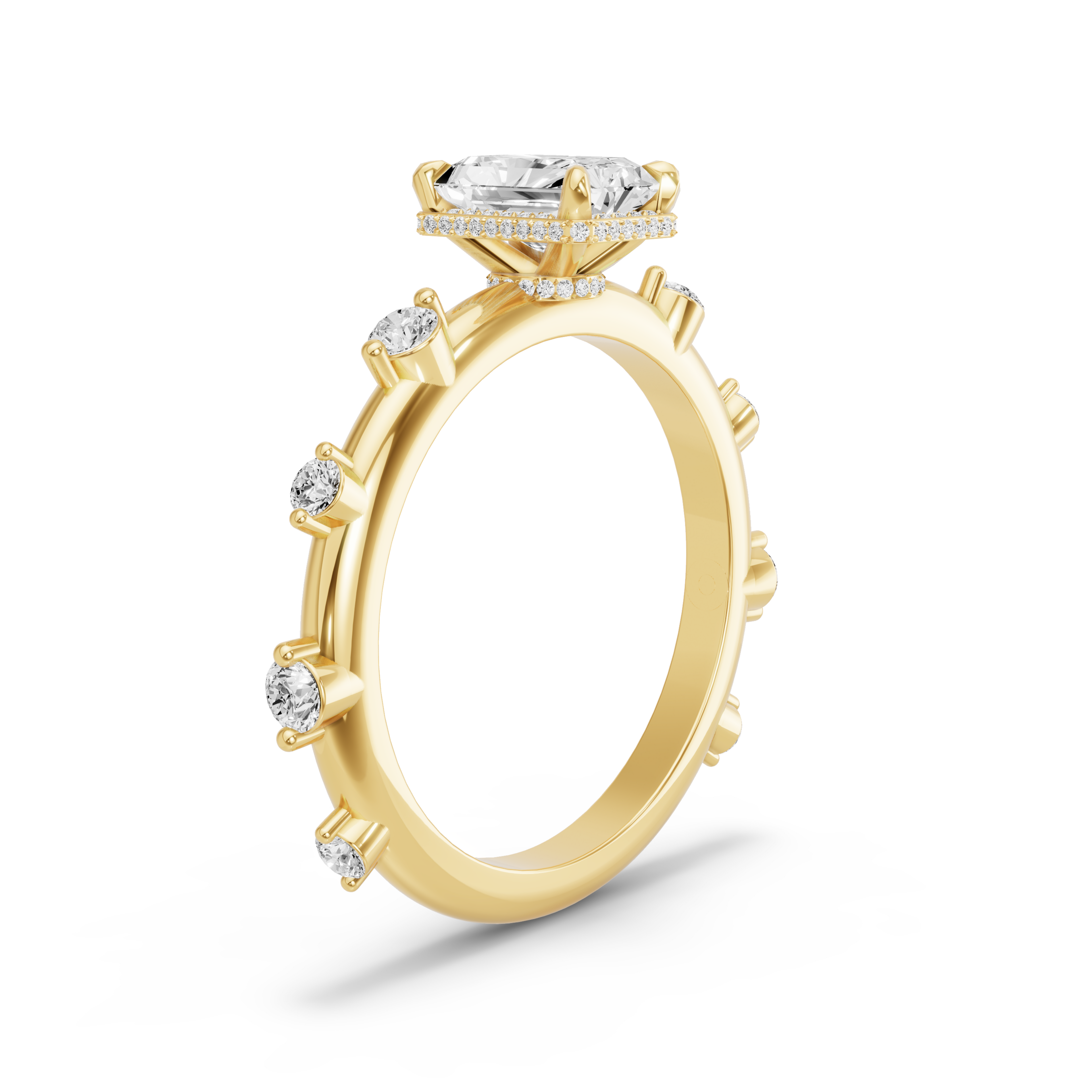 Image for Radiant Dual Halo Ring with Floating Station band in 10K Yellow Gold