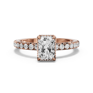 Image for Radiant Dual Halo Ring with French Pave band in 10K Rose Gold