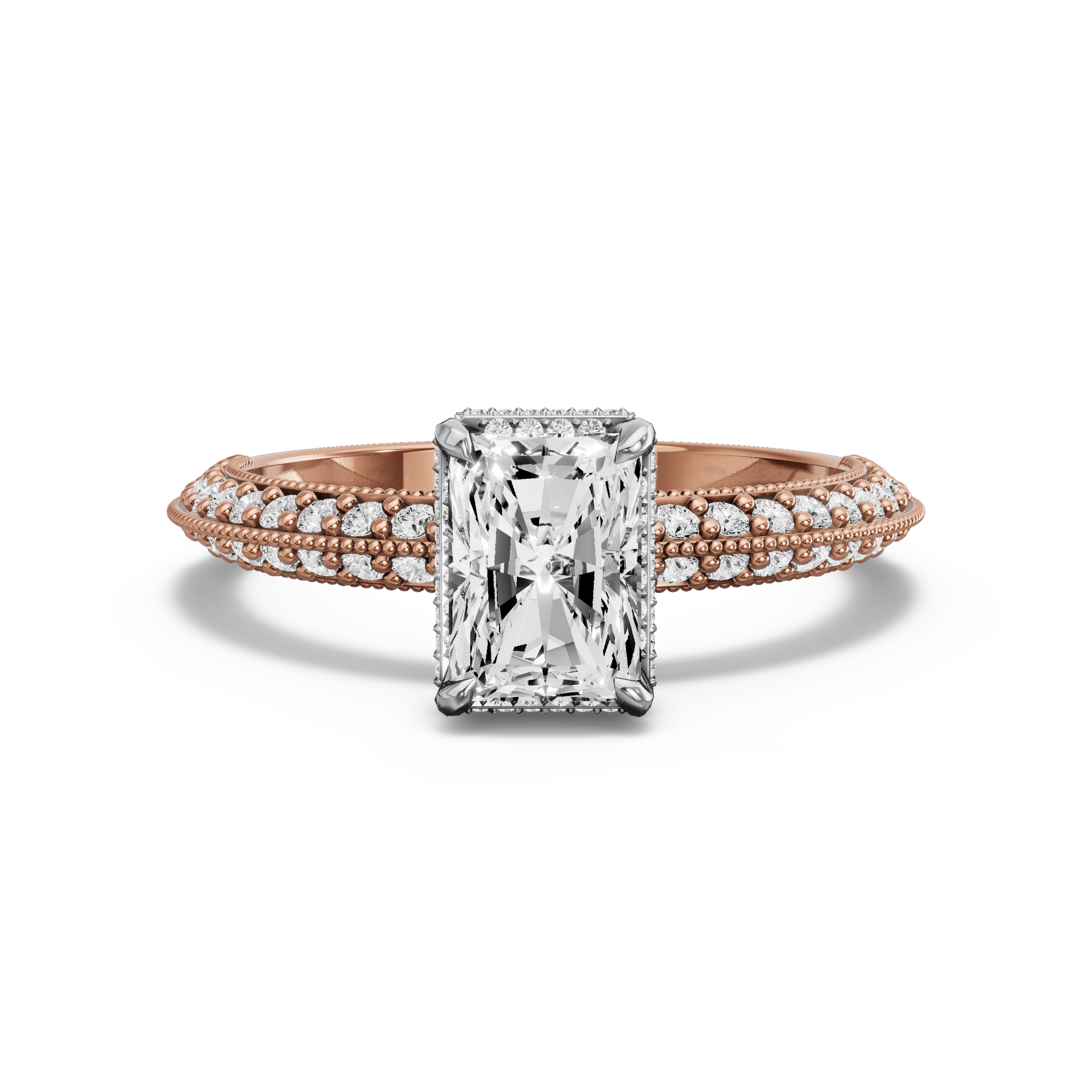 Image for Radiant Dual Halo Ring with Knife Edge Pave band