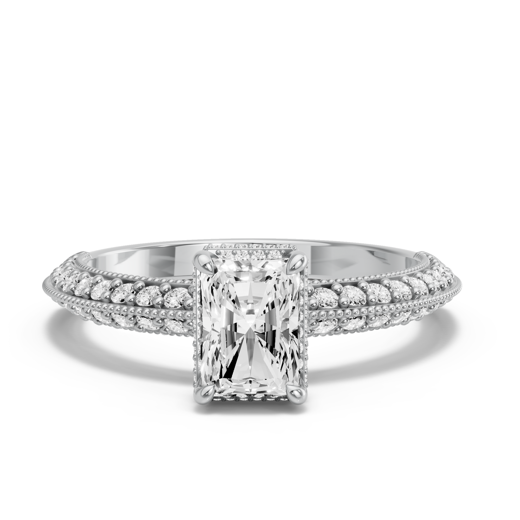 Image for Radiant Dual Halo Ring with Knife Edge Pave band