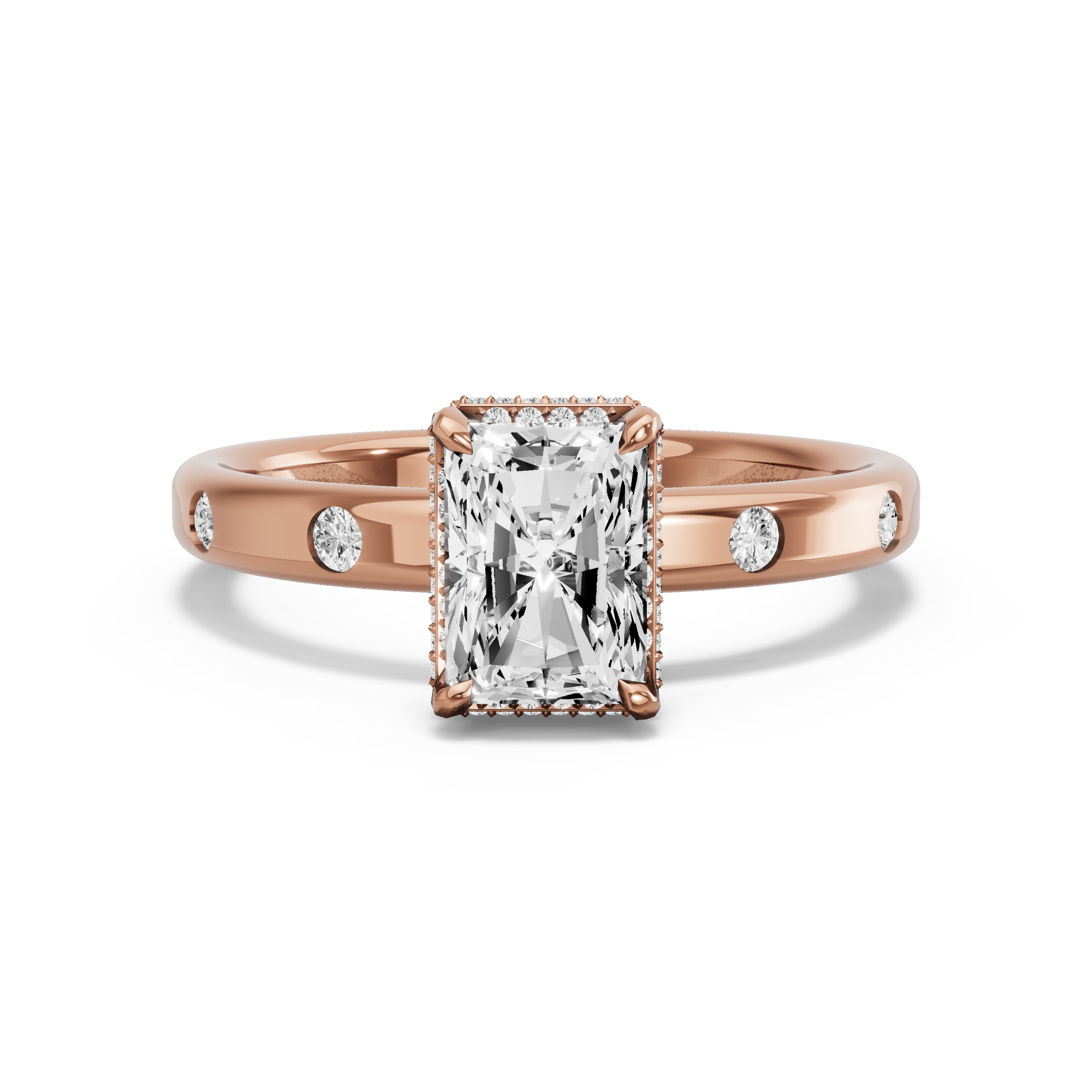 Image for Radiant Dual Halo Ring with Sleek Accent band in 10K Rose Gold