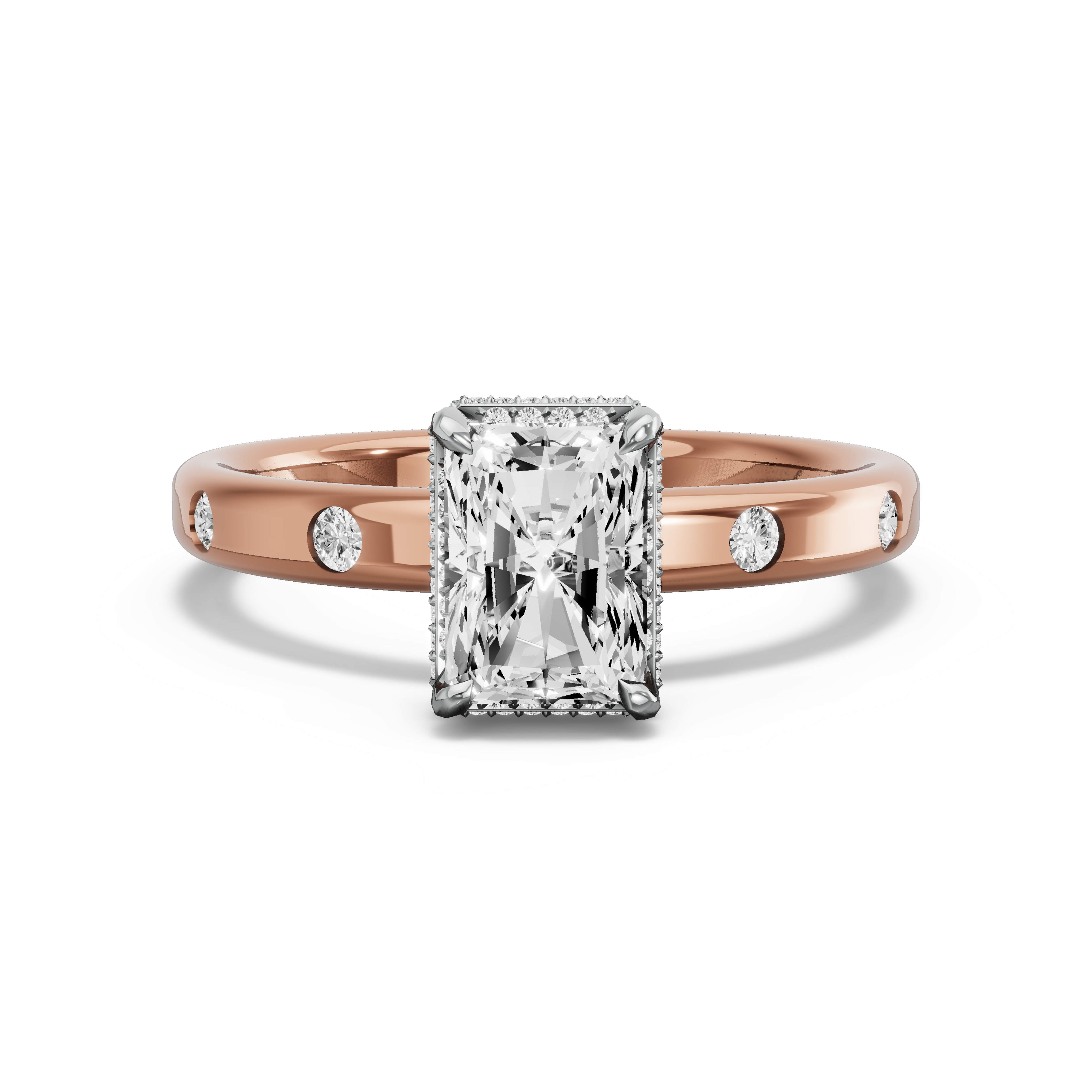 Image for Radiant Dual Halo Ring with Sleek Accent band in 10K Two Tone Rose Gold