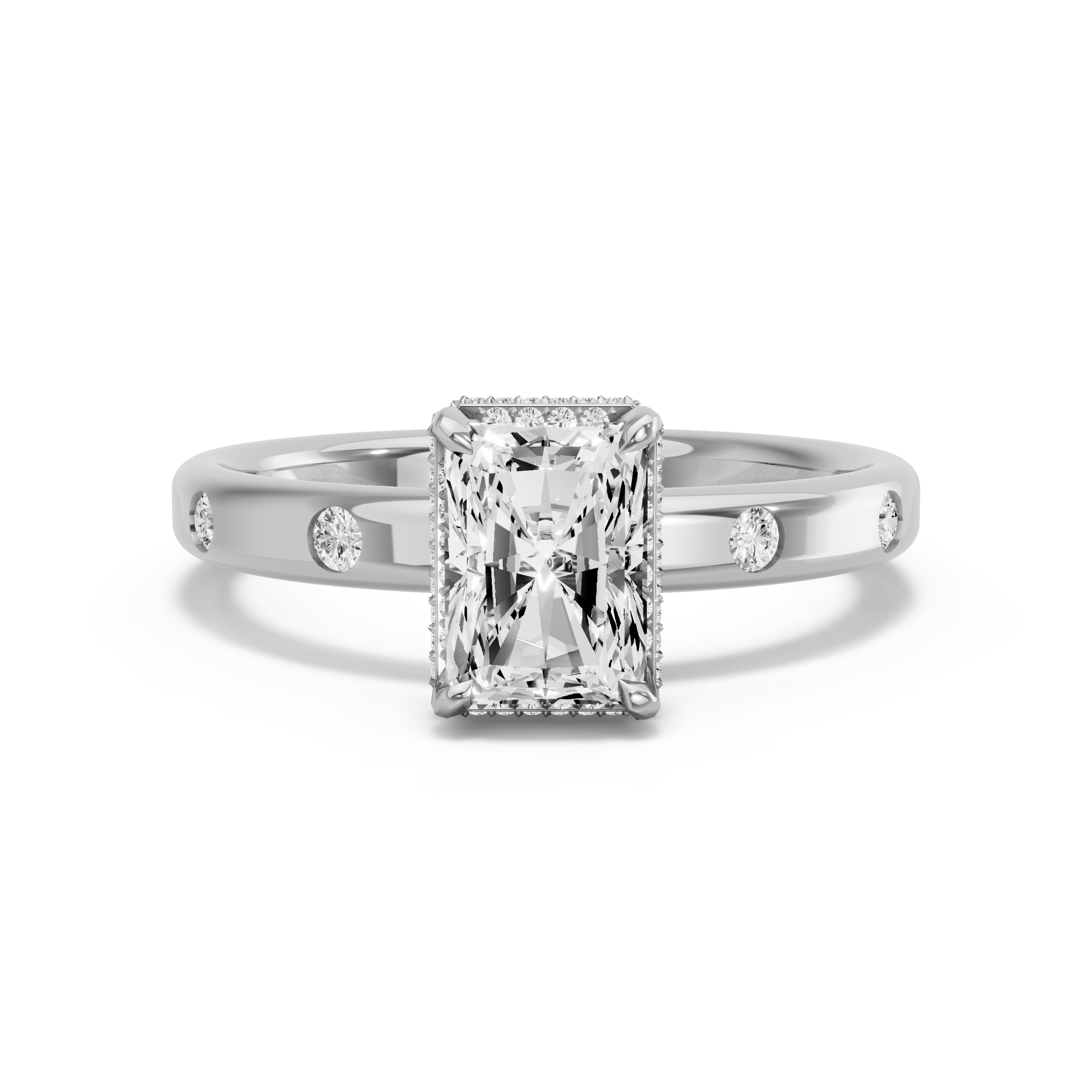 Image for Radiant Dual Halo Ring with Sleek Accent band in 10K White Gold