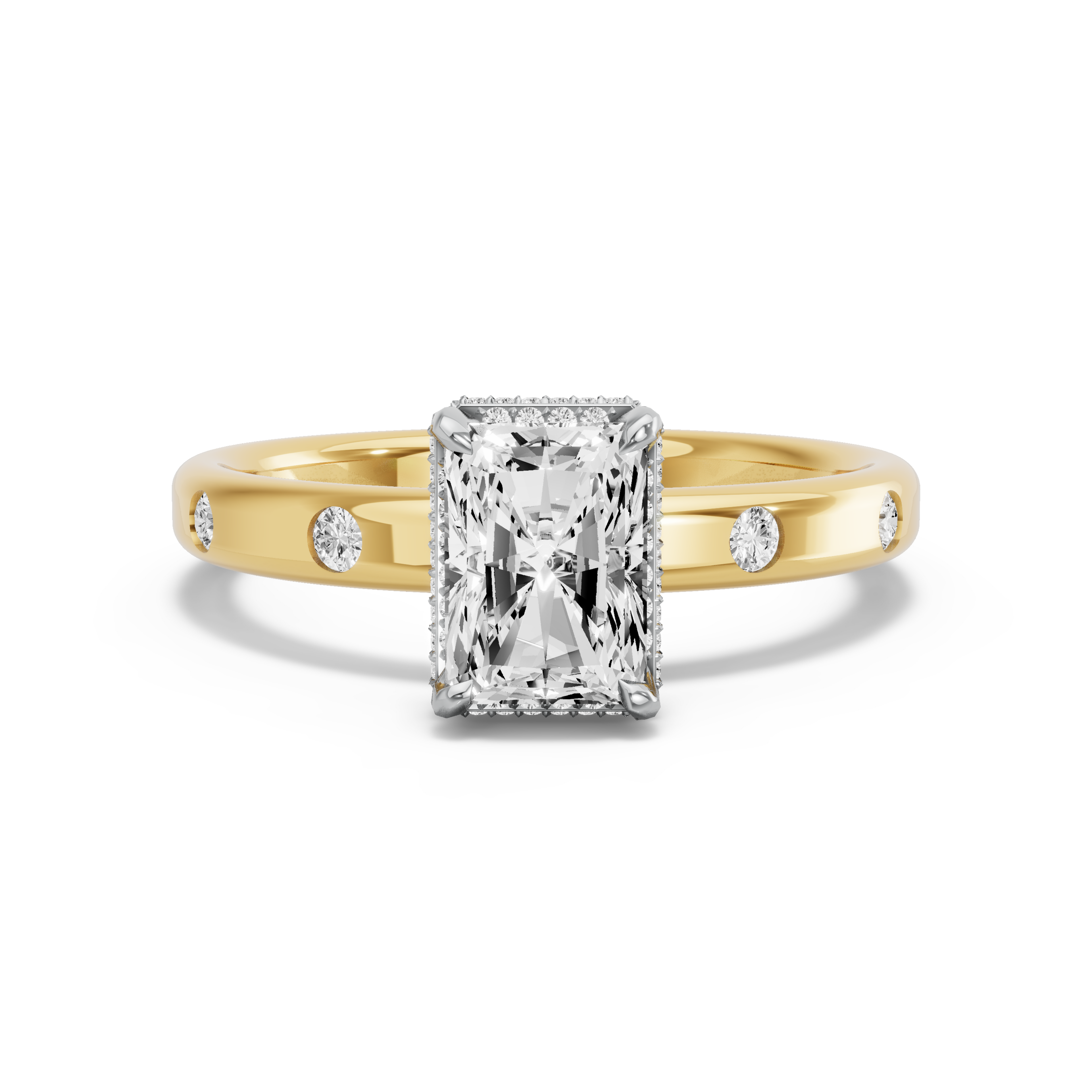 Image for Radiant Dual Halo Ring with Sleek Accent band in 18K Two Tone Yellow Gold