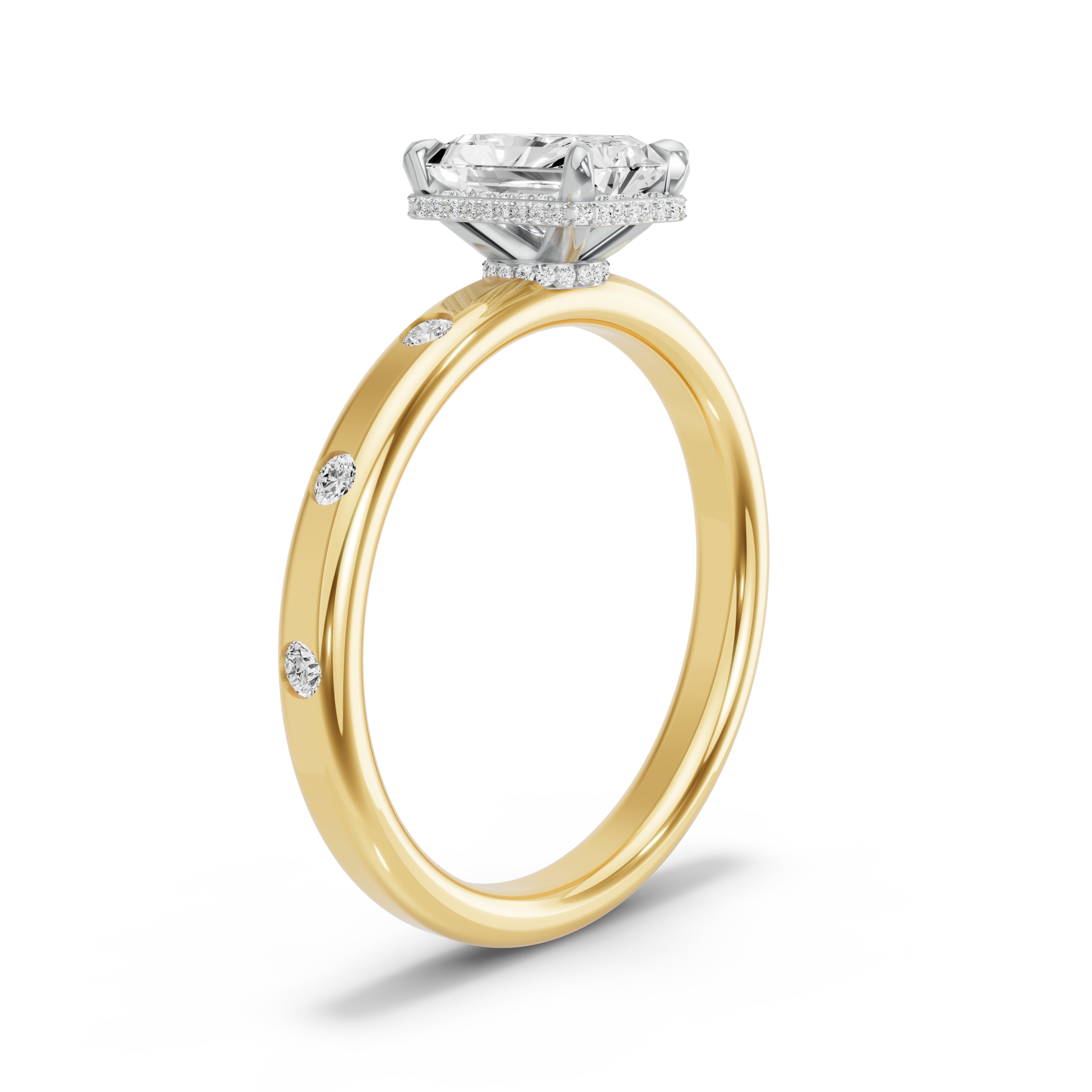 Image for Radiant Dual Halo Ring with Sleek Accent band in 10K Two Tone Yellow Gold