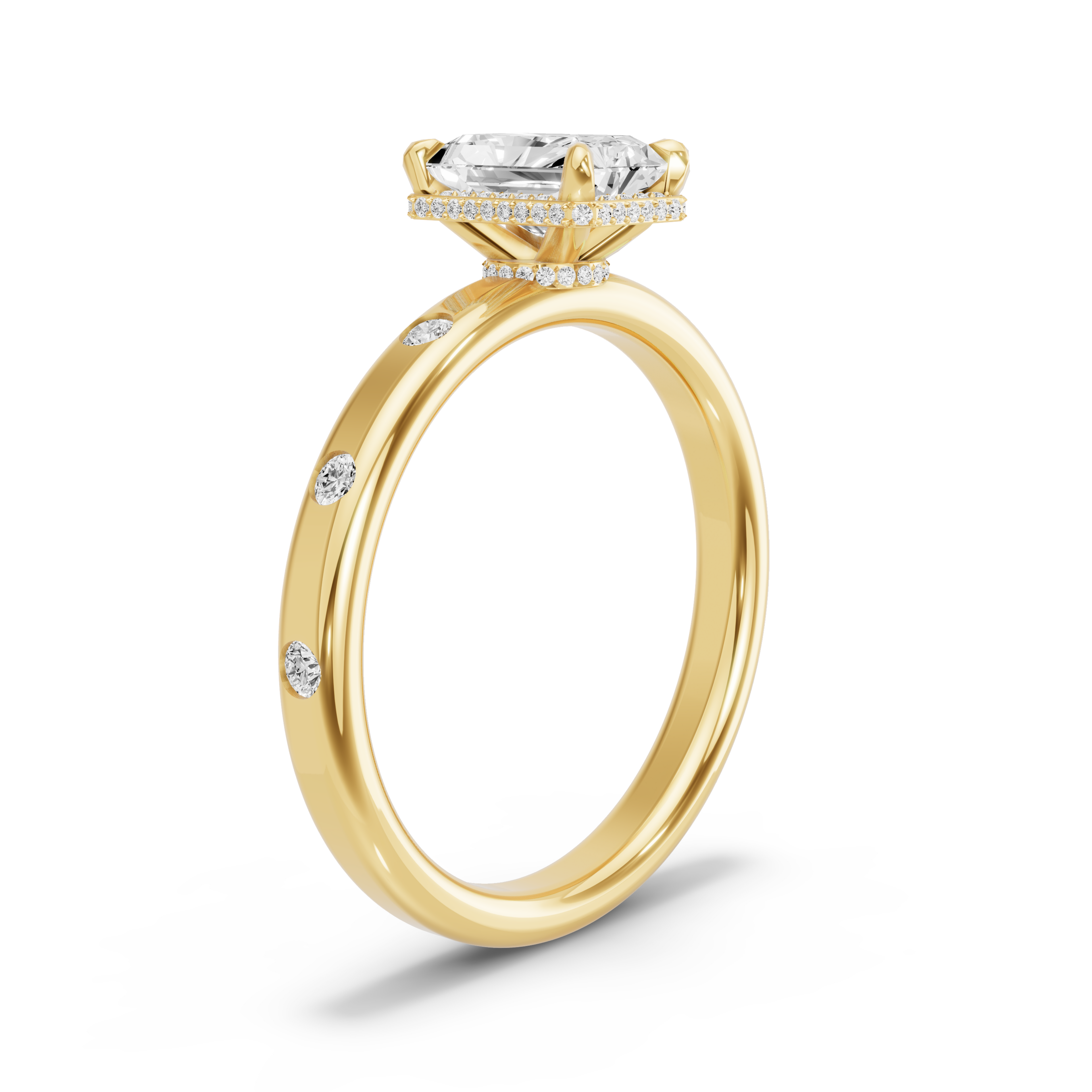 Image for Radiant Dual Halo Ring with Sleek Accent band in 14K Yellow Gold