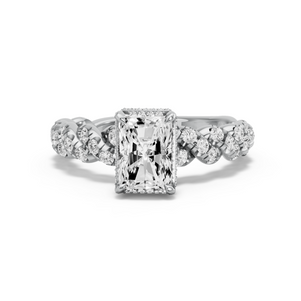 Image for Radiant Dual Halo Ring with Twist Pave band in 10K White Gold