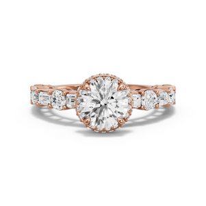 Image for Round Dual Halo Ring with Alternating Baguette band