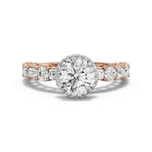 Image for Round Dual Halo Ring with Alternating Baguette band