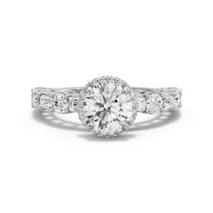 Image for Round Dual Halo Ring with Alternating Baguette band