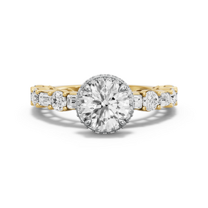 Image for Round Dual Halo Ring with Alternating Baguette band