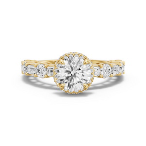 Image for Round Dual Halo Ring with Alternating Baguette band