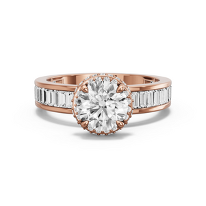 Image for Round Dual Halo Ring with Baguette Channel band