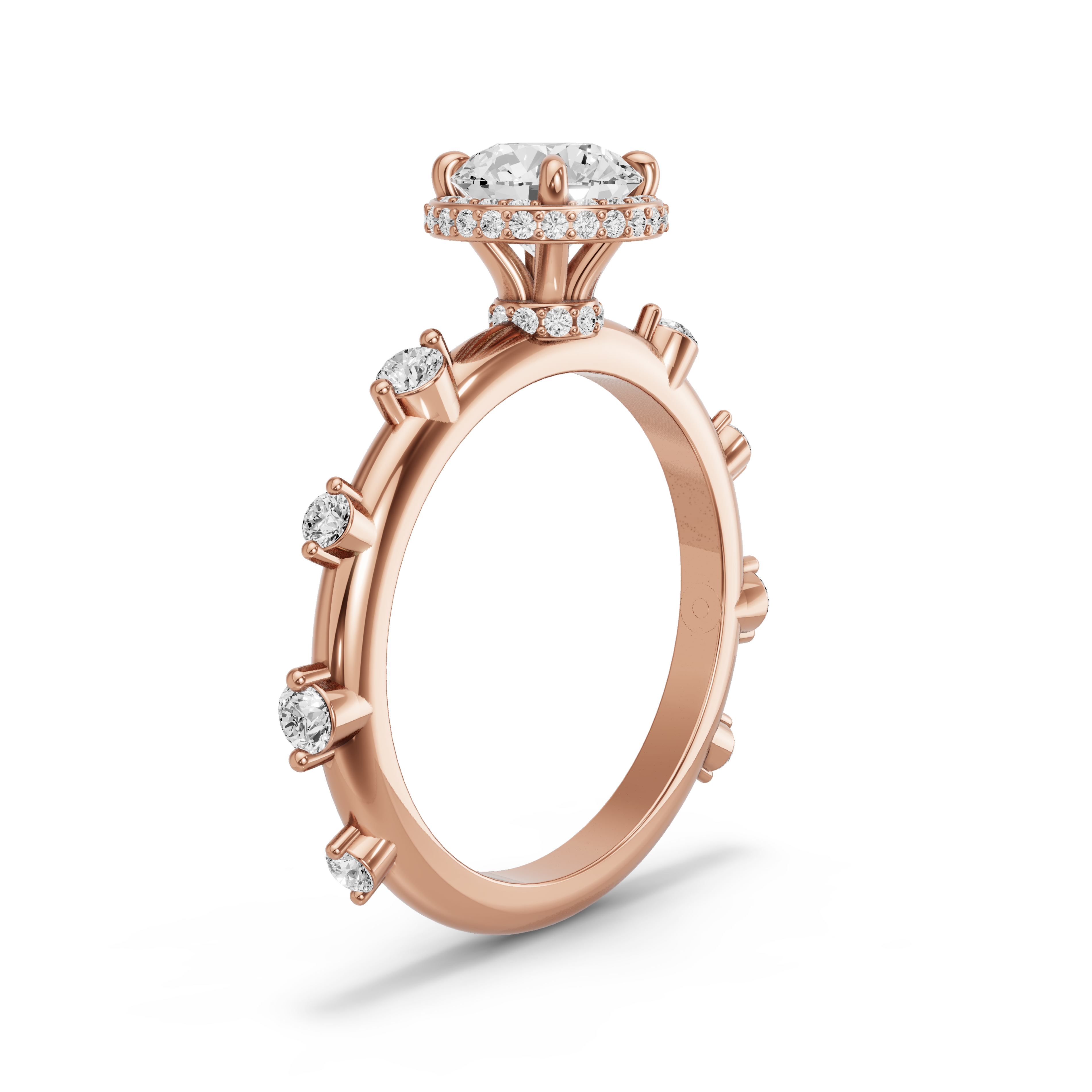 Image for Round Dual Halo Ring with Floating Station band in 14K Rose Gold