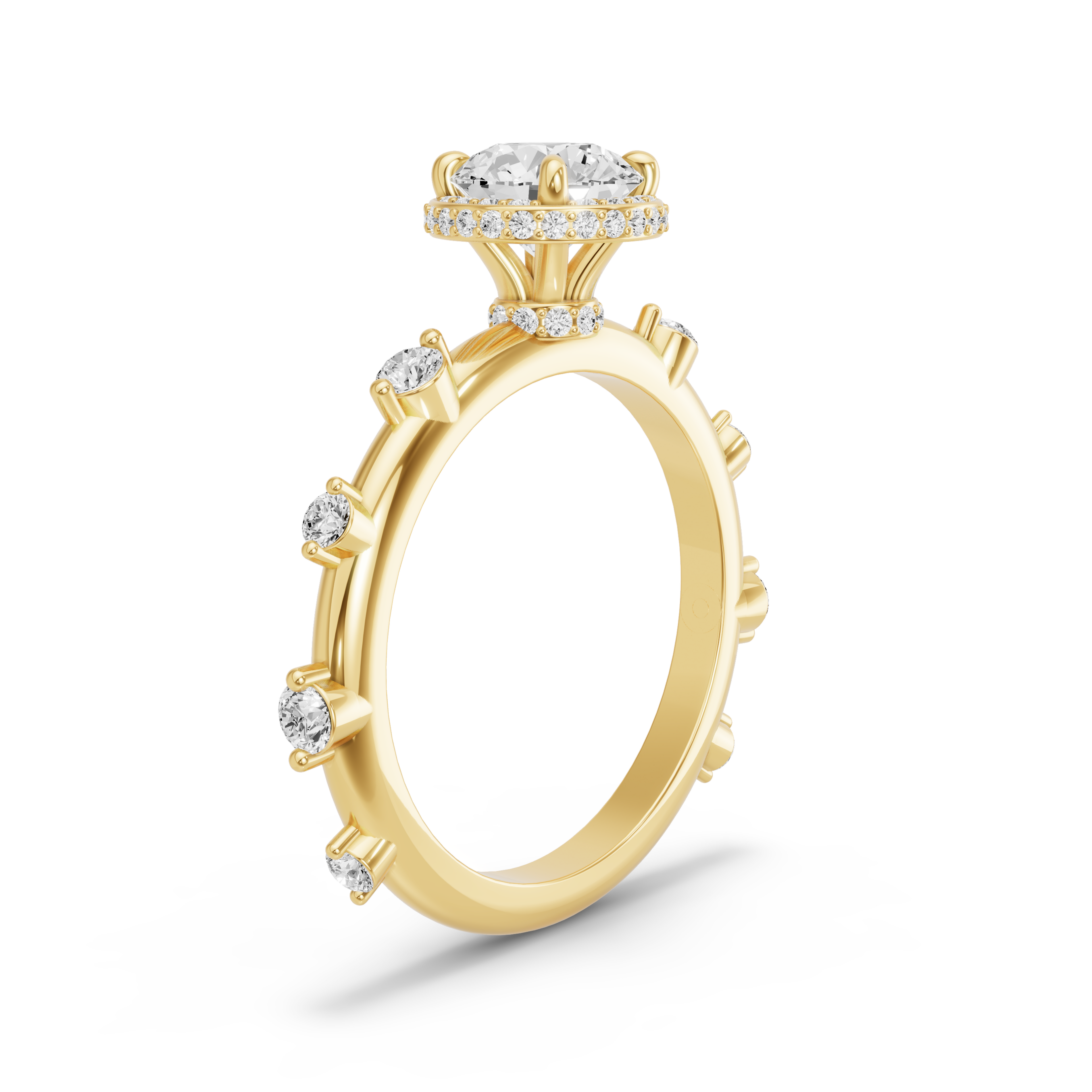 Image for Round Dual Halo Ring with Floating Station band in 14K Yellow Gold