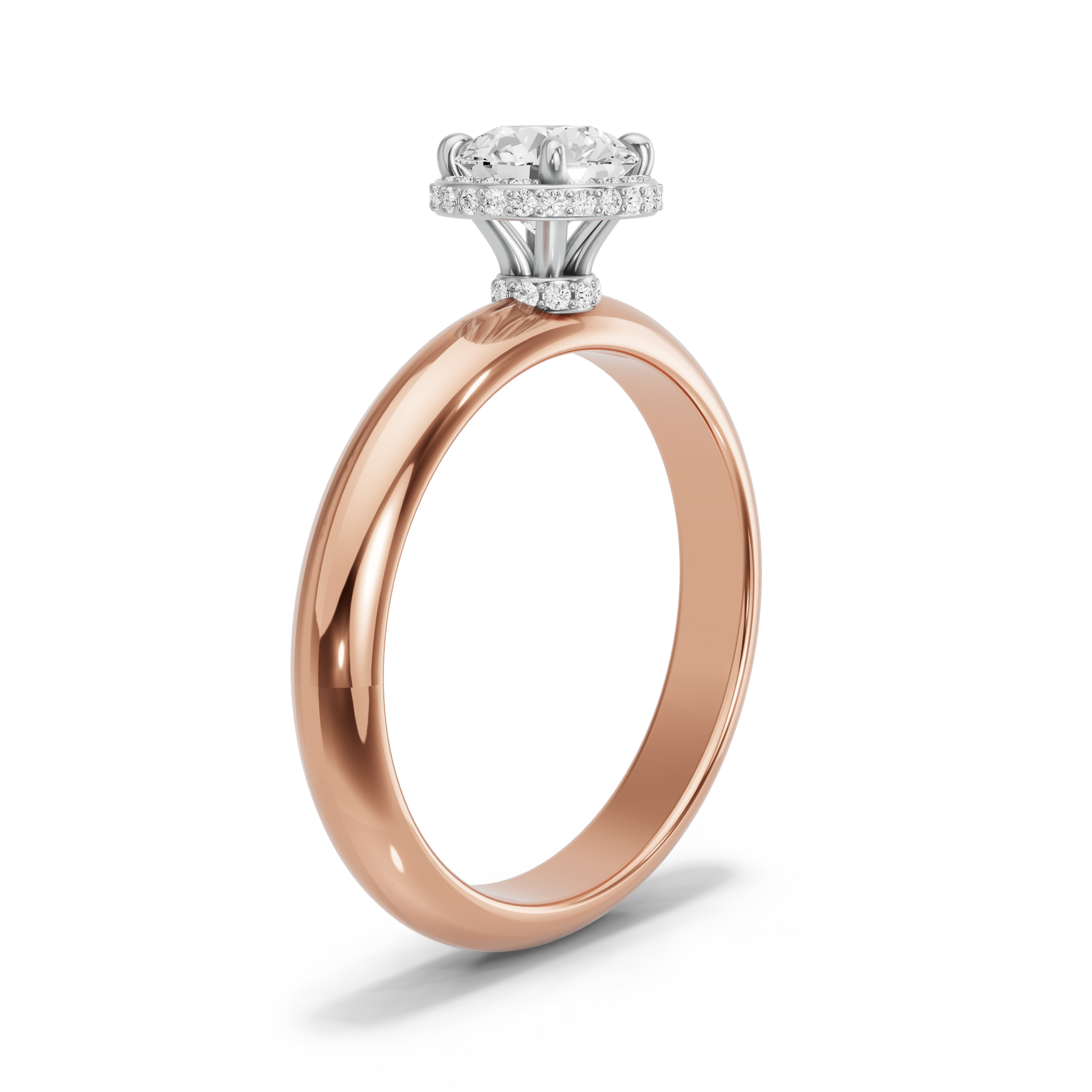 Image for Round Dual Halo Ring with Knife Edge Solitaire band in 14K Two Tone Rose Gold