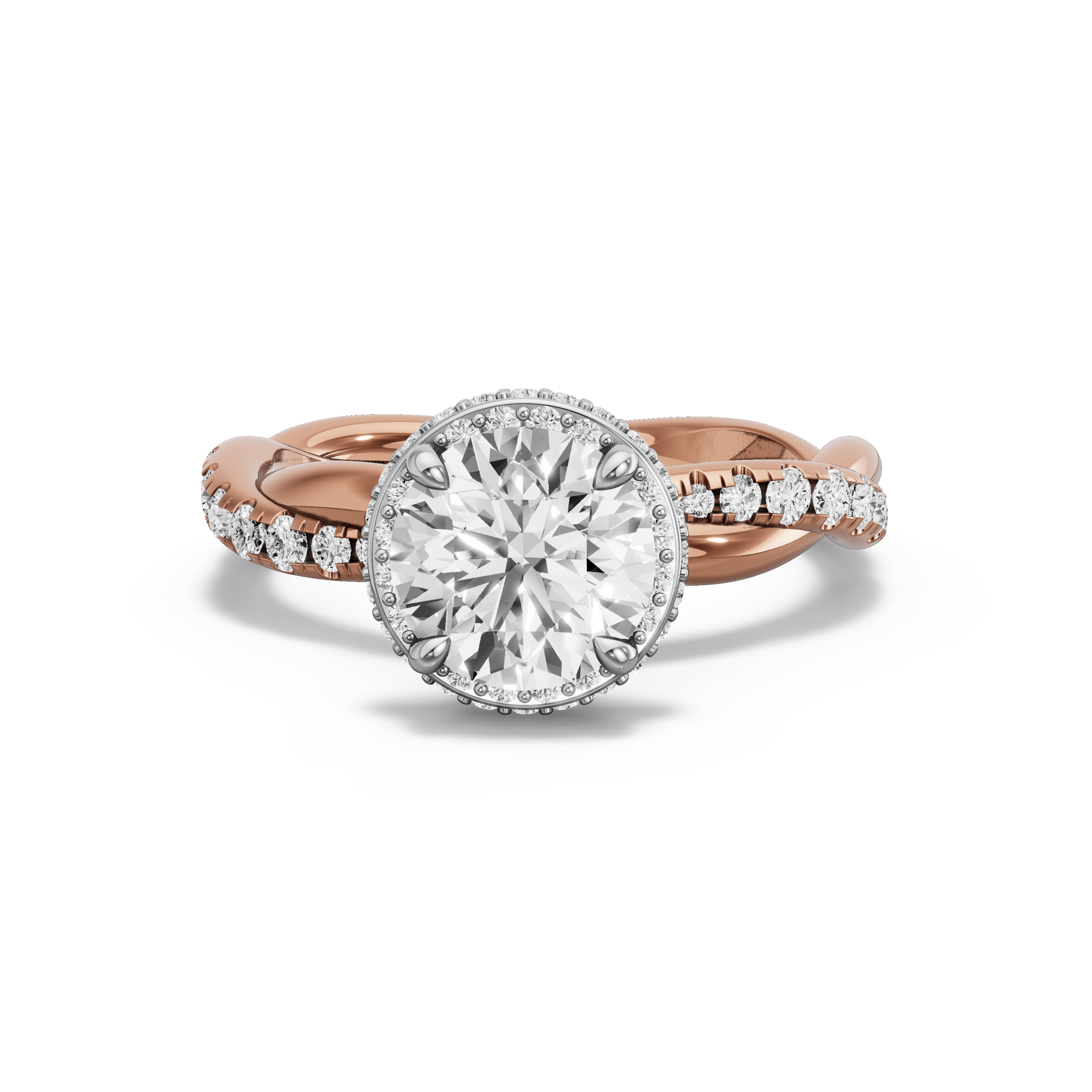Image for Round Dual Halo Ring with Rope Pave band in 10K Two Tone Rose Gold