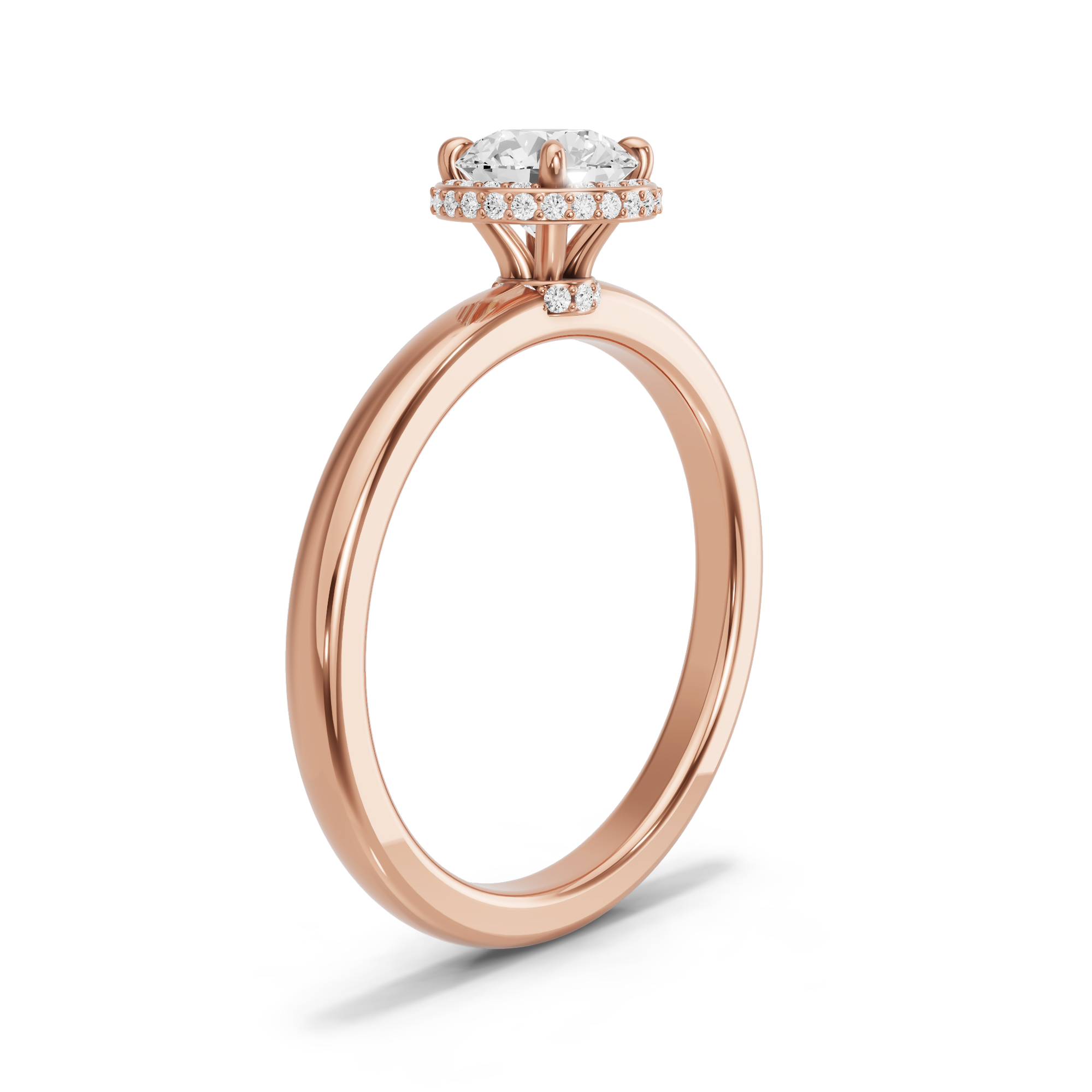 Image for Round Dual Halo Ring with Solitaire band in 18K Rose Gold