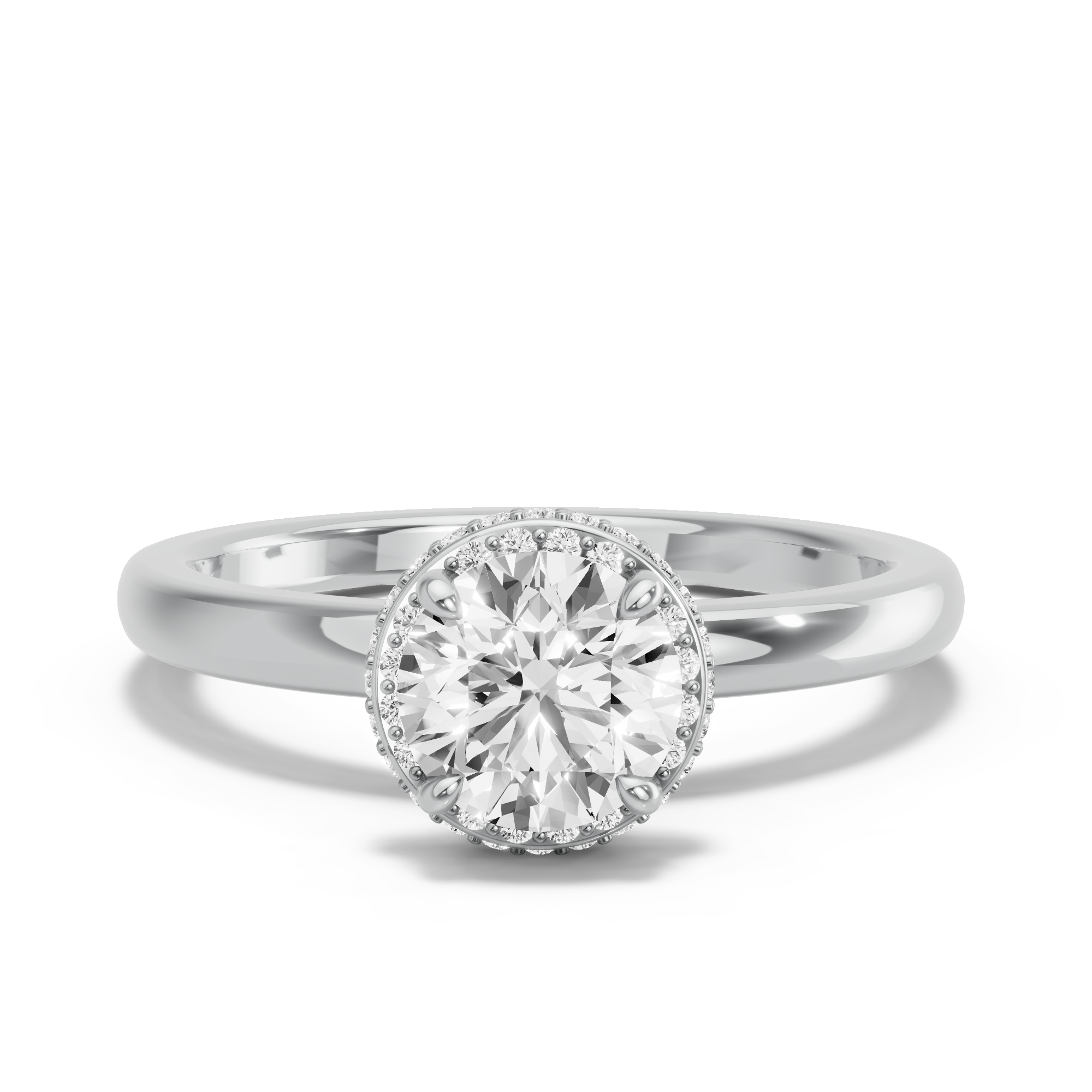 Image for Round Dual Halo Ring with Solitaire band in 10K White Gold