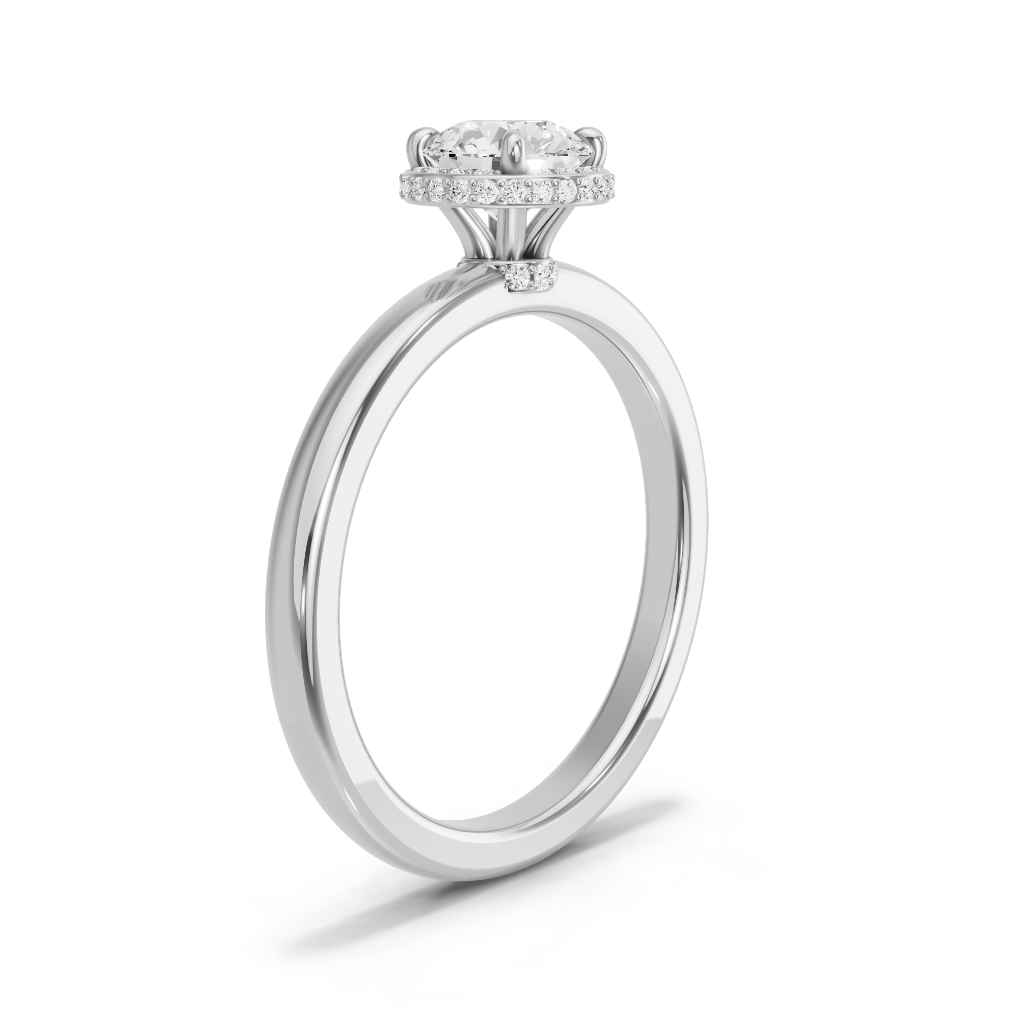 Image for Round Dual Halo Ring with Solitaire band in 14K White Gold