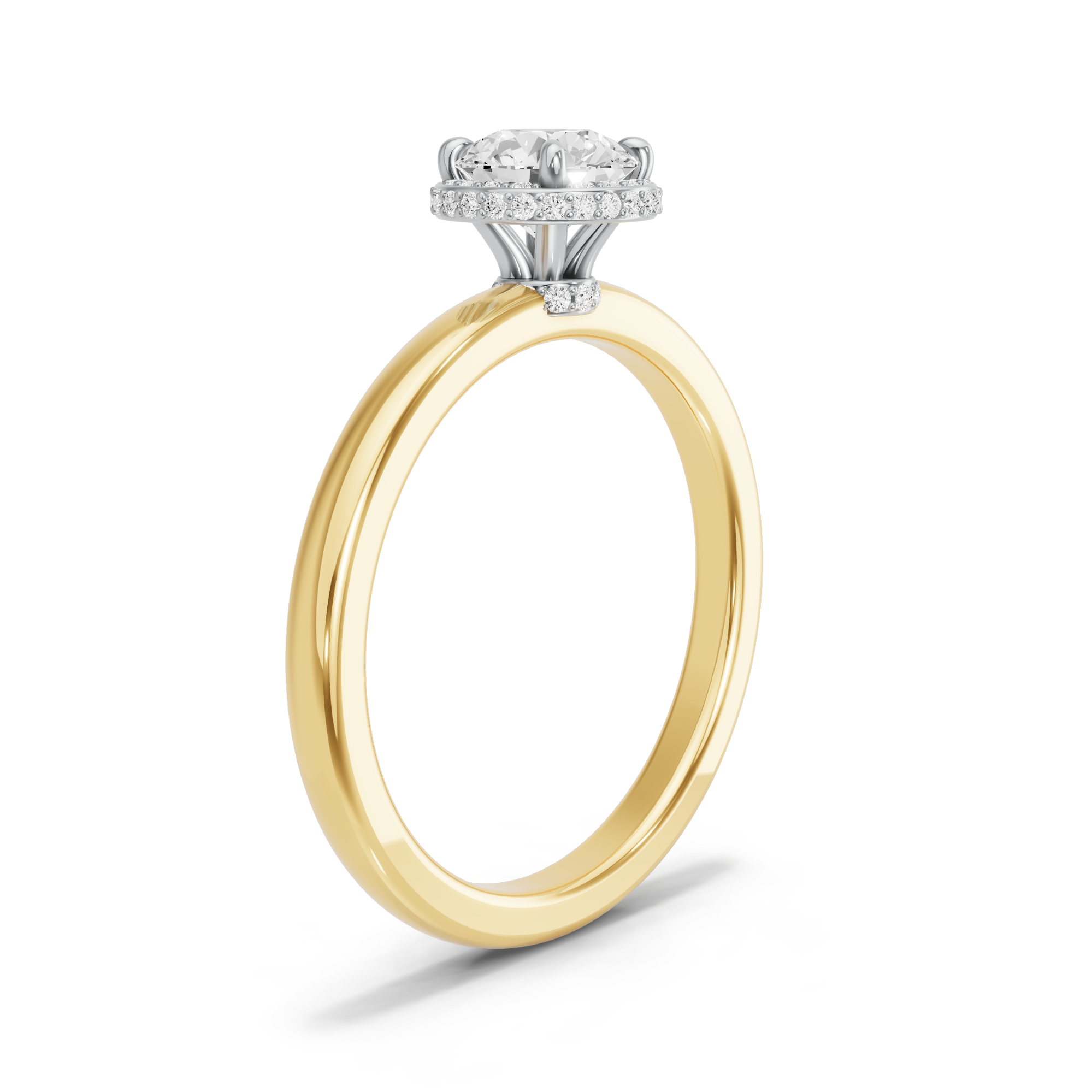 Image for Round Dual Halo Ring with Solitaire band in 18K Two Tone Yellow Gold